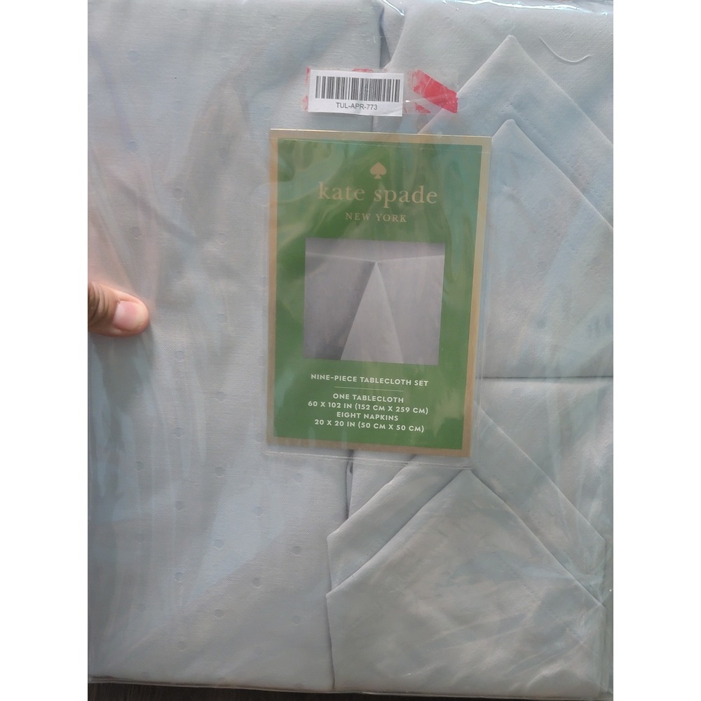 Kate Spade New York Larabee Dot 9pc Tablecloth and Napkin Set Light Blue 60x102
